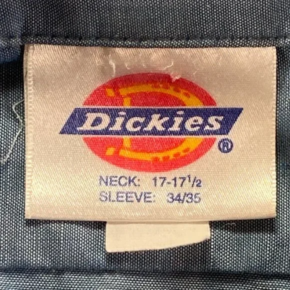 Dickies Button Down Shirt Mens Adult 17-17.5" Sleeve 34/35 Blue Long Sleeve USA - Picture 7 of 15